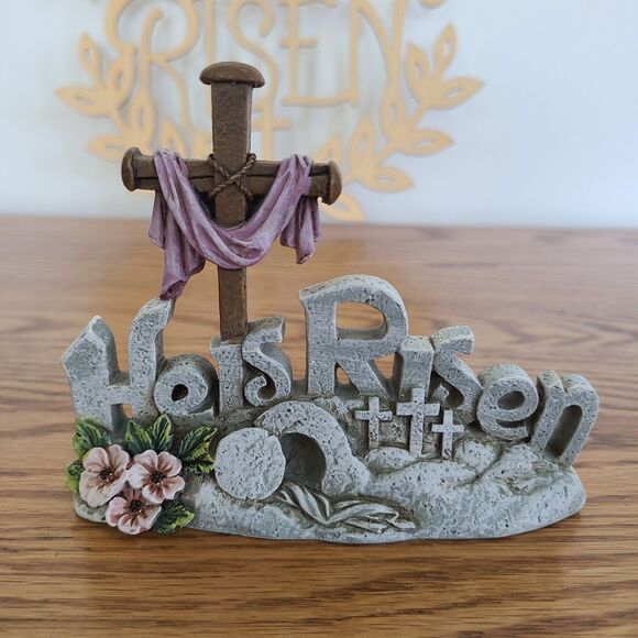 He Is Risen Easter Decor Hanging Wood Sign And Resin Figurine Easter Religious - Picture 2 of 10